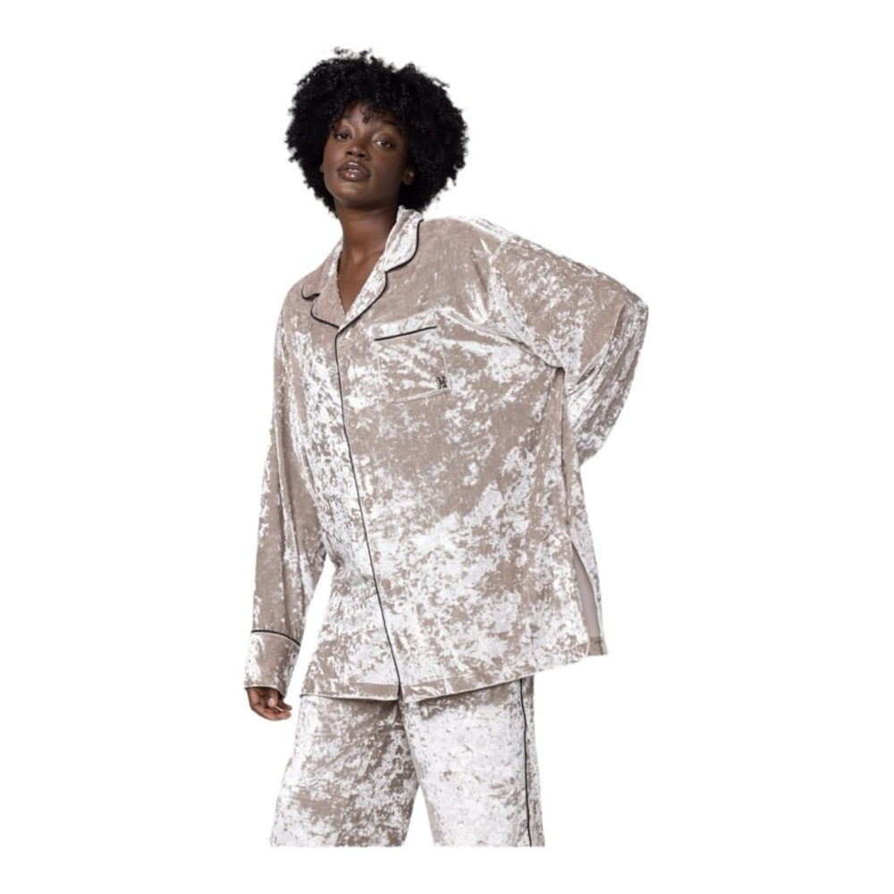 Honor the Gift Velvet PJ Shirt in Champagne NWT